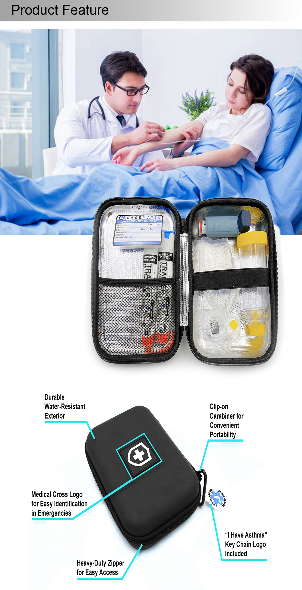 Insulated Asthma Inhaler Medicine Travel Bag Cooler EVA Carry Case for Kids and Adults(图1)